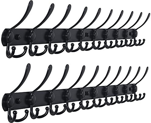 Dseap Garderobenleiste mit 10 haken, schwerlast 96cm Lang garderobenhaken, edelstahl wandgarderobe, kleiderhaken wand, hakenleiste garderobe für mantel hut handtuch handtasche,schwarz,2er-set