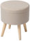 eSituro Ottoman Storage Round Chest Padded Footstool Linen Pouffe Chair Cream White Bed End Bench Shoe Bench Children Toy Box Stool Milking Stool