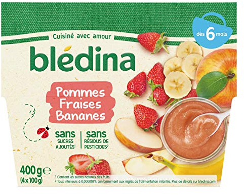 Blédina 4 Coupelles Pommes Fraises Bananes dès 6 mois (4x100g) - Pack de 12*400g