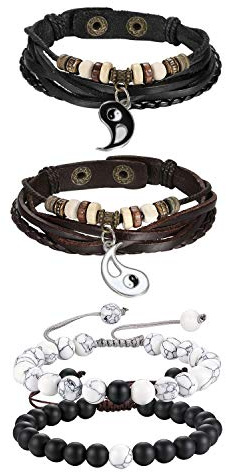 Cupimatch Pärchen Leder Armbänder Yin Yang Unendlichkeitssymbol Kordelkette Damen Herren Lieben Lederarmband Armreif Daoismus Tai Chi Anhänger für verliebte Partner Braun Schwarz