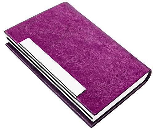 Padike Porte-cartes de visite professionnel en cuir synthétique et acier inoxydable pour cartes de visite, de crédit, d'identité, pour homme et femme (V-violet)