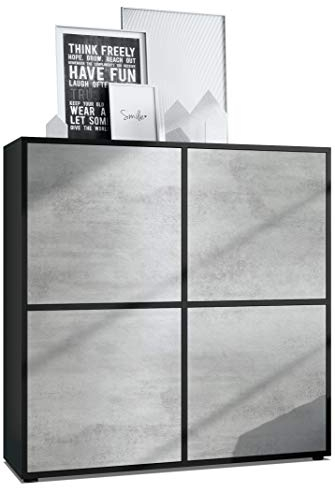 Vladon Highboard Cuba V2 Schrank 104 x 105,5 x 35,5 cm Sideboard mit 8 Fächern, Made in Germany, Korpus in Schwarz matt/Fronten in Beton Oxid Optik