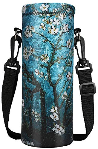 ToLuLu Water Bottle Carrier Bag Case, Insulated Neoprene Water Bottle Holder Cover 1000ML W/Adjustable Shoulder Strap, Sling Sleeve Pouch For Stainless Steel/Glass/Plastic Bottles, Van Gogh Painting