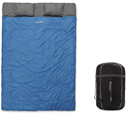 Where Tomorrow Doppelschlafsack 190 x 150 cm - 2-Personen Schlafsack, Deckenschlafsack, Hüttenschlafsack - wasserabweisend, atmungsaktiv, 300 g/m² - für Reisen, Camping, Outdoor - Royal Blau