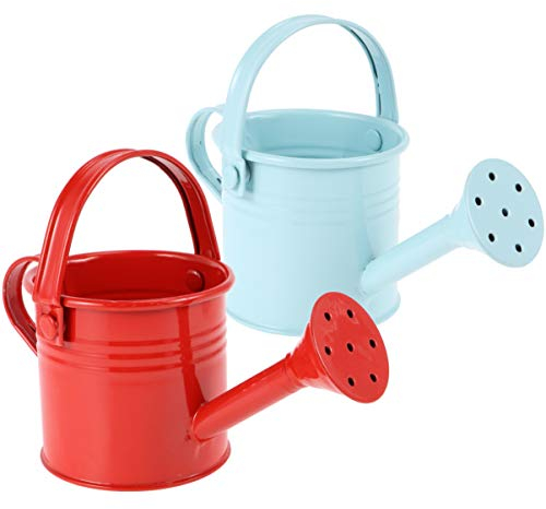 YARNOW 2 regaderas de metal para niños, para jardín, color rojo y azul claro