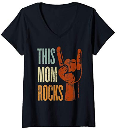 Femme This Mom Rocks Cadeau de musique rock n roll pour maman T-Shirt avec Col en V