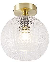 Qazqa - Art Deco Art-Deco-Deckenleuchte I Deckenlampe I Lampe I Leuchte Messing mit Klarglas - Sphere I Wohnzimmer I Schlafzimmer - Rund - LED geeignet E27