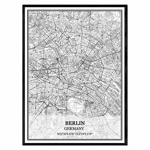 TANOKCRS Berlin Deutschland Karte Wandkunst Leinwand drucken Poster Artwork ungerahmt moderne Schwarz-Weiß-Karte Souvenir Geschenk Home Decor 23x28cm