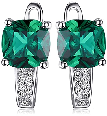 Kissenschliff Simulierter Grüner Smaragd 925 Sterling Silber Ohrclips Für Damen Mode Edelsteine huggie Ohrringe