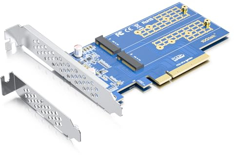 10Gtek Dual M.2 NVMe SSD Adapter Card - PCIe 3.0 x8 Slot (M-Key), Supports 2X NVMe Drives via Bifurcation | Requires BIOS Split Support | High-Speed Storage Expansion for Desktop PCs