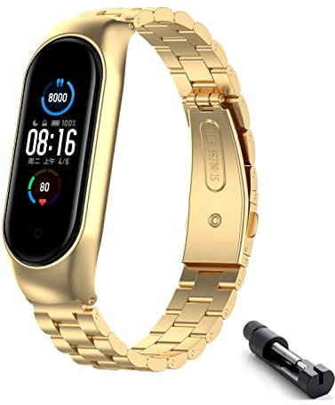 HYKEJI Metall Armband für Xiaomi Mi Band 4 / Xiaomi Mi Band 3, Xiaomi Mi Band 4/3 Verstellbare Edelstahl Ersatzbänder Armband Kompatibel mit Xiaomi Mi Band 4 / Mi Band 3 (Gold)