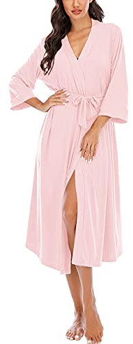 MAGIC ARMOR Peignoir Long en Tricot pour Femmes - Vêtement de Nuit Doux et Léger avec Poches et Ceinture Réglable Rose S