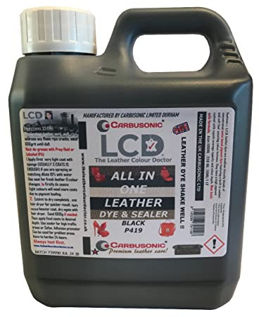 Carbusonic All in one Leather dye and sealant, Interior Leather Paint for Car Seats, Sofas, Arm Chairs, Shoes, Handbags & More. (Black, 1 Litre)
