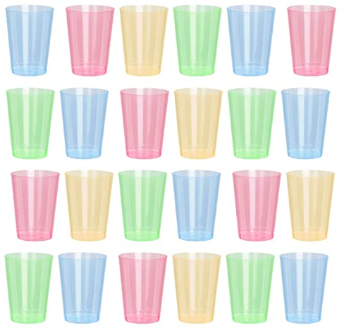MIJOMA Lot de 24 verres de fête, réutilisables, en plastique, gobelets de fête, verres à vin réutilisables, passent au lave-vaisselle (gobelets 300 ml, couleurs arc-en-ciel)