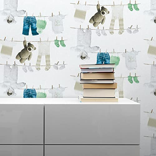 TADESSI Tapete Kinderzimmer M1-No.1555 Vliestapete Grün Creme Ausgefallene Tapete Jungenzimmer Mädchenzimmer