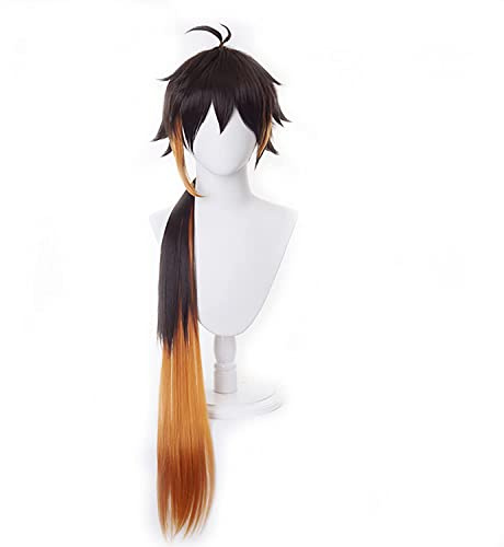 UTIEHD Zhongli Cosplay Perücke für Halloween Party Kostüm Veranstaltungen | Hitzebeständige Synthetikfasern, 2 Perückenkappen inklusive, geeignet für Cosplay, Karneval, Halloween