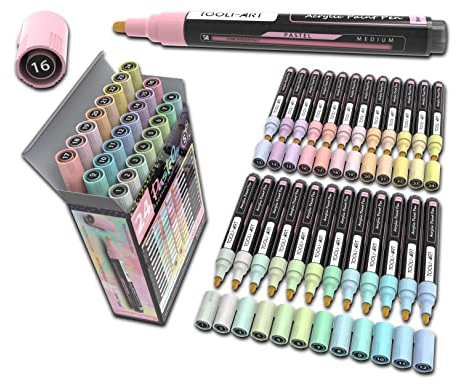 TOOLI-ART Lot de 24 marqueur peinture acrylique pastel 3 mm Pointe moyenne pour peinture sur pierre, verre, gobelets, bois, métal, toile, détails, non toxique, à base d'eau, séchage rapide feutre