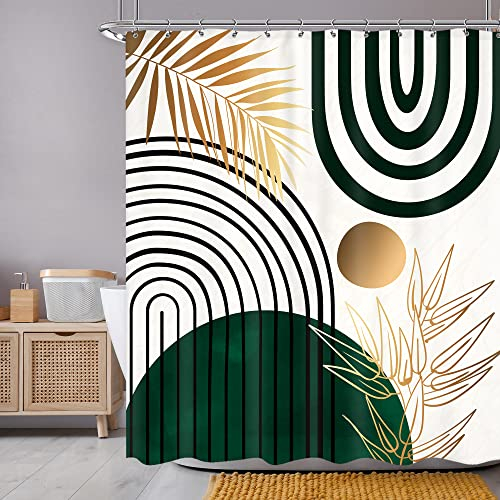 Newsely Abstrakter Duschvorhang aus der Mitte des Jahrhunderts, 152x183 cm, zeitgenössischer Boho-Sonnenblätter, Duschvorhang, Badezimmer-Set, halbrunde Kurve, Zubehör, Heimdekoration