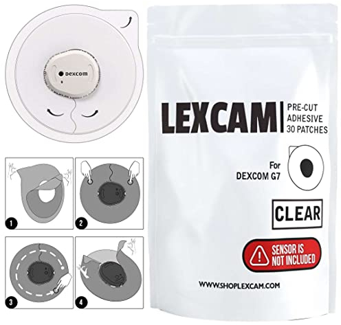 Lexcam Adhesive Patches Pre-Cut for Dexcom G7, Stelo – Pack of 30 – Waterproof, Transparent Overpatches for Continuous Glucose Monitoring, Sensor is NOT Included.
