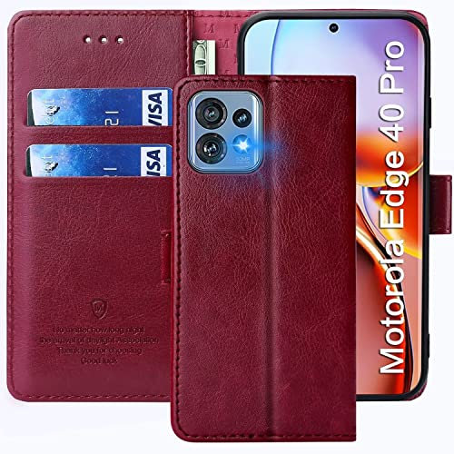 FMPCUON Cover per Motorola Edge 40 Pro,Cover in Pelle Motorola Edge 40 Pro,Flip Wallet Case Custodia in Pelle PU Premium,con Magnetica a Scatto per Motorola Edge 40 Pro,Rosso