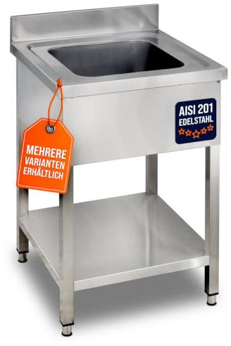 GastroHero Spültisch, 1 Becken, 60x60 cm, Edelstahl SPT-BASIC6X6 | mit Grundboden, 100 mm Aufkantung, nach Hygiene- und Sicherheitsrichtlinien produziert