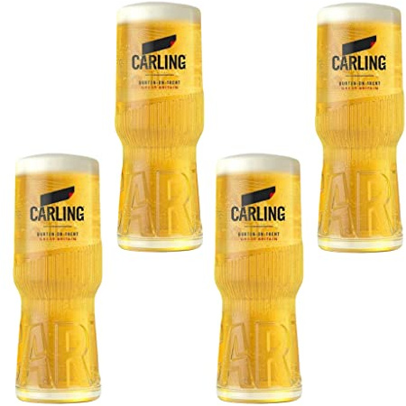 GarageBar Carling Glass | Nukleiertes Bierglas | Offizieller Merchandise-Artikel | Kommt mit 2 x Bier-Abtropfmatten (1,2 l)