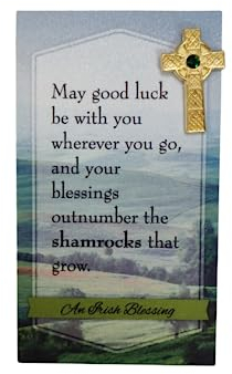 Irish Celtic Cross Pin Accessory Set for Boys or Girls with Prayer Card Pack, One inch, Metal, no gemstone