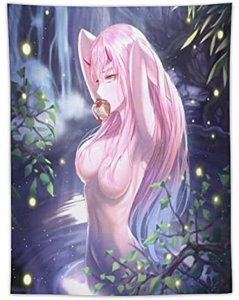TIANMEIJIA Anime Tapisserie Wandbehang Zero Two Wandteppiche Anime Crossover Poster Wandkunst Ästhetische Heimdekoration für Wohnzimmer Schlafzimmer Wohnheim Dekor 76,2 x 101,6 cm