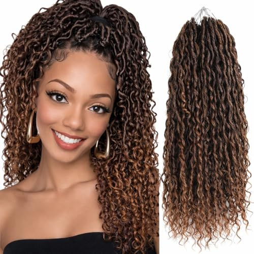 Faux Locs Curly Boho Braid Hair - extensions de cheveux pour tresses au crochet a l' aspect naturel Kanekalon Premium 120 meches 500g répartis en 5 pieces + 3 accessoires offerts (T30, 45cm 18)