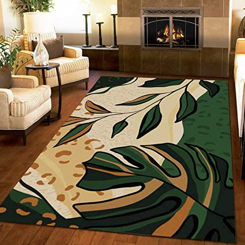 SANSJI Grünbraunes Monstera-Blatt Mit Farbverlauf Indoor-Teppich, Moderne Tropische Pflanzen Maschinengewebt Schlafzimmerteppich - für Schlafzimmer Wohnzimmer Esszimmer Balkon 140 x 200 cm