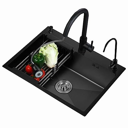 Fregadero Cocina Negro 80x45cm, Fregadero De Acero Inoxidable, Fregadero Cocina 1 Seno Con Dispensador De Jabón Y Juego De Desagüe, Fregadero Doméstico, Fácil Instalación