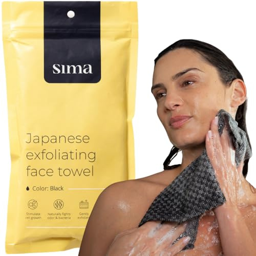 Sima Brand Peeling-Waschlappen für Gesicht und Körper, japanisches Peeling-Handtuch mit sechseckigen Fasern, Peeling-Körperschrubber mit 2 Seiten zum Schrubben und Waschen (Gesichtshandtuch, Schwarz)