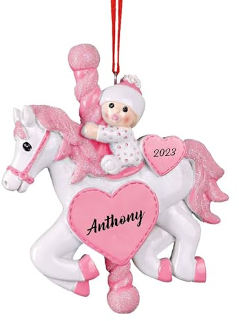 Bemaystar Boule de Noël Personnalisable avec Prénom - Ornement de Carrousel, Mon Premier Noël 2023, Cadeau Personnalisé, Rose