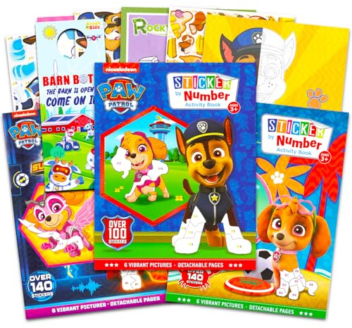 Paw Patrol Aufkleber nach Zahlen Buch-Set ~ Paw Patrol Activity Sticker Book Bundle | 3 Paw Patrol Sticker Mosaik Bücher mit über 400 Aufklebern und Türhänger