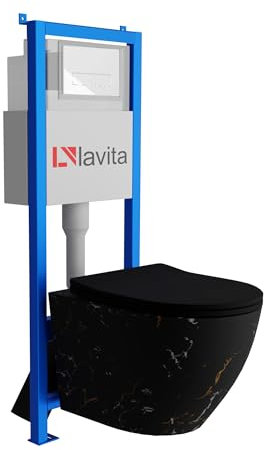 Lavita LAV 101 Élément mural pour WC 40 cm + évier mural suspendu SOFI SLIM FIRE noir sans bord + panneau de commande LAV 200.3.1 blanc | Kit complet | Réservoir de chasse encastré | WC complet