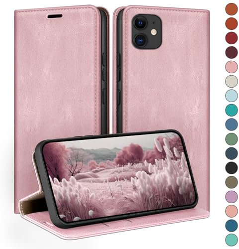 HUOUH for iPhone 12/iPhone 12 Pro 6,1 Wallet case with RFID Blocking PU Leather,Credit Card Holder,Flip Folio Book Phone cases Shockproof Cover Women Men for Apple 12 case Pink