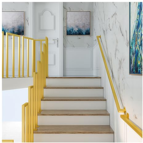 YFSJJ Golden U-M-Förmiger Handlauf Treppengeländer aus Eisen Rutschfester Haltegriff für Drinnen,DraußEn,Villa Bodenmontage Brüstungsgeländer(Size:U 85cm,Color:Golden+B)