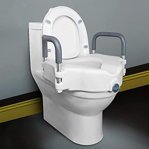 Raised Toilet Seat, Elevated Riser with Padded Handles, Portable Assistance Seat Without Lid, Removable Toilet Mobility Aid, for Disabled & Elderly, Pregnant Women