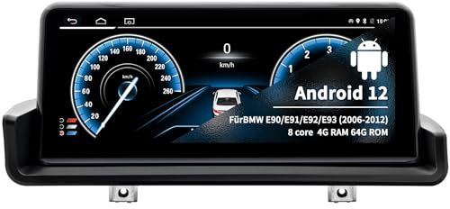 Autoradio per BMW Serie 3 E90/E91/E92/E93 2006 2007 2008 2009 2010 2011 2012 Android 12 8 core 4GB+64GB, Touchscreen da 10,25 Pollici Integrato Carplay Android Auto Supporta Scheda SIM 4G, Sistema CIC