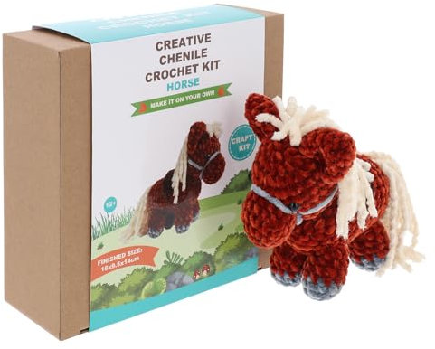 Shudehill Giftware Chenille Kreative Häkelsets Bär, Hase, Pferd, Ente, Hund, Fee und mehr – perfekt zum Lernen oder für erfahrene Häkeln (Pferd)