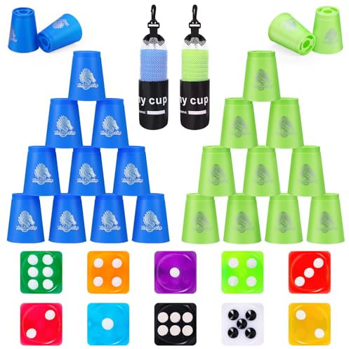 homdat Stacking Cup,24pcs Sports Plastic Stack Cups, Speed Stack Training Game Toys for Boys Girls Kids,Stacking Cups with Carry Bag (Blue and Green)