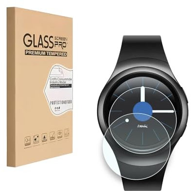 Pellicola salvaschermo per Samsung Gear S2 e Gear S2 Classic Pellicola in vetro temperato, durezza 9H, antigraffio, alta definizione, senza bolle (2 pezzi)