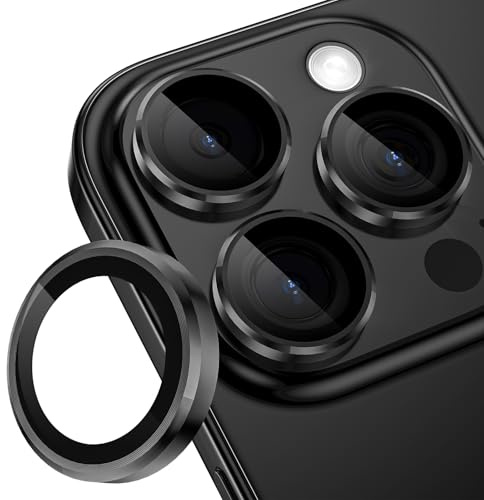 CloudValley for iPhone 16 Pro/iPhone 16 Pro Max Camera Lens Protector, [1 Second Installaion] Ultra-HD Tempered Glass Cover, [Case-Friendly] Metal Lens Screen Protective Ring,Black Titanium