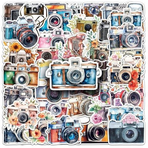 50 Pcs Camera Vinyl Stickers,Vintage Camera Graffiti Stickers,Vinyl Waterproof Sticker for Kids Teens Girls,for Phone Laptop Bottles Skateboard Computer Phone Luggage Guitar Gifts Sticker