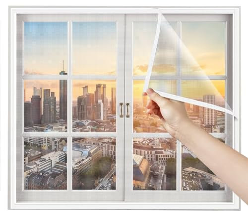 Kellerschacht Schutzgitter 90x120cm Weiß Fliegengitter Fenster mit Rahmen Fliegengitter Klettband Fenster Fliegengitter mit Rahmen