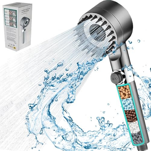 Soffione Doccia Portatile Staccabile ad Alta Pressione, Soffione Doccia a Risparmio d'acqua, 3 Tipi di Getto, Interruttore ON/OFF per il Bagno Degli Animali Domestici, Grigio