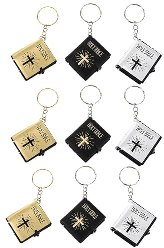 IMIKEYA Lot de 9 mini porte-clés bible - Pendentif de - Pendentif de - Sainte Bible catholique - Mini porte-clés bible - Souvenir de baptême - Or/noir/argenté, Couleurs assorties,