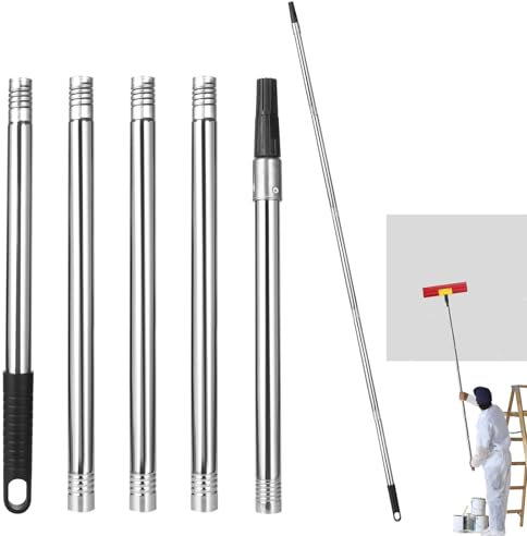Paint Roller Extension Pole 1.8M Stainless Steel Extension Pole 5 Segmented Extendable Roller Pole with Tapered Adapter for Painting and Cleaning Tools
