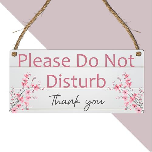 Please Do Not Disturb Hanging Sign – Rustic Wooden Effect Plaque with Floral Designs – Bedroom, Office, Spa or Therapy Room Door Sign - MDF Hanging Decoration (Cherry Blossom)