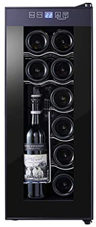 IUBGFTO Gabinete de Vino para 12 Botellas, refrigerador Independiente, Vino Tinto/Blanco, Bodega de Cerveza y champán, Pantalla Digital de Temperatura, Puerta de Vidrio Templado (Negro c)